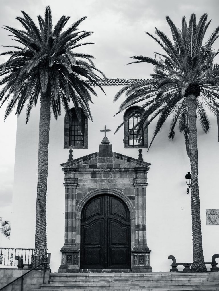 Church Entrance church with palm trees